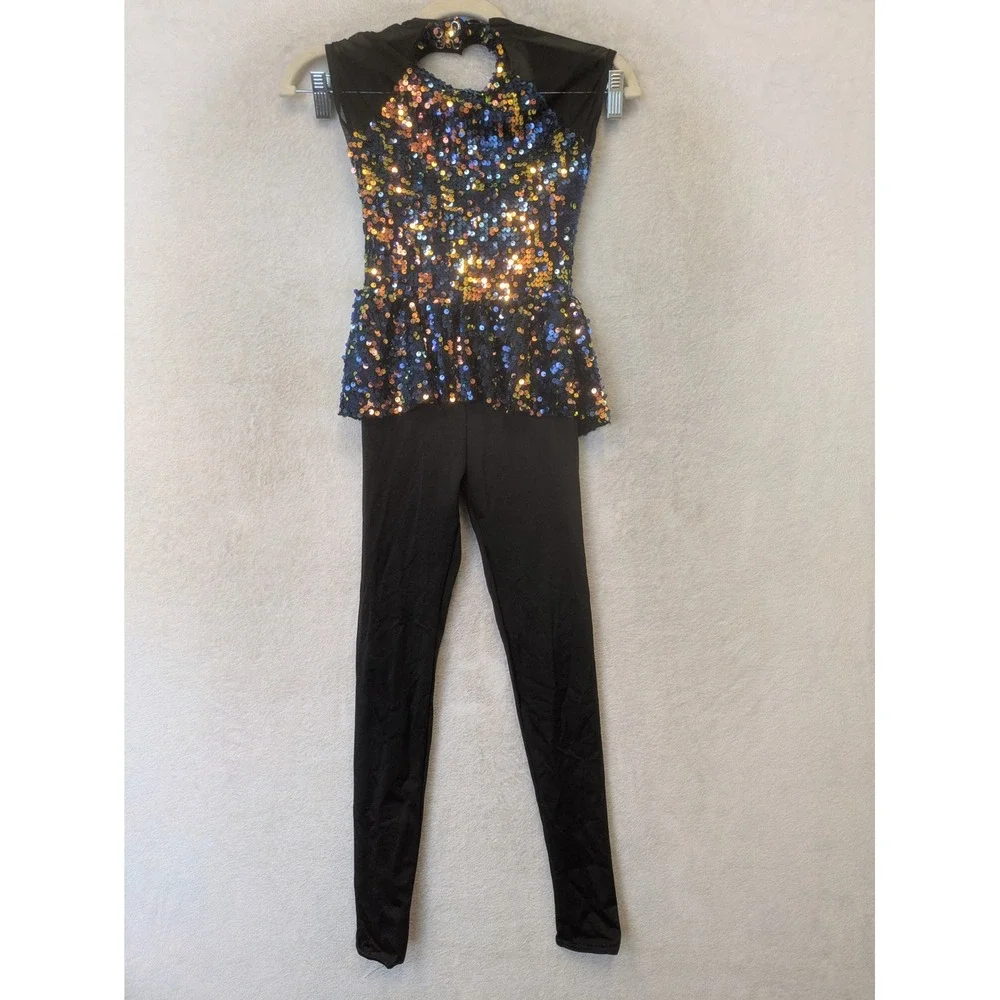 Weissman Sequin Peplum Unitard Girl's Size MC Rainbow Sparkle Dance Costume